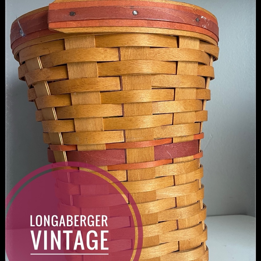 Longaberger Tan and Rust Tall Woven Basket with liner grandma core